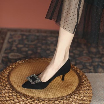 法式水鉆2025年新款春秋氣質黑色單鞋細跟小碼高跟鞋31 32 33女鞋