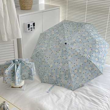 森系花朵雨傘太陽女摺疊晴雨兩用防曬高顏值五折自動傘學生黑膠