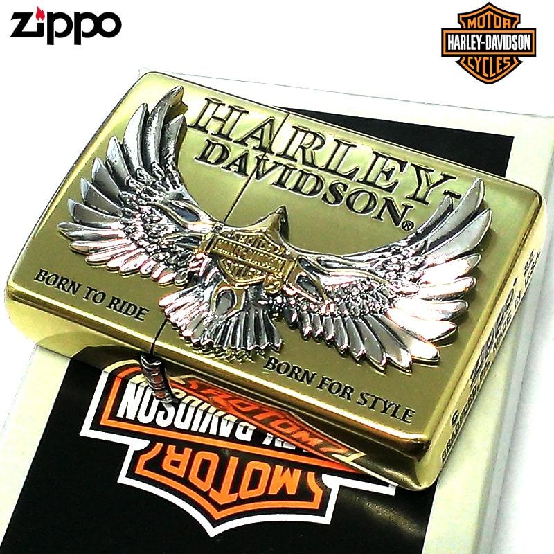 ZIPPO ZIPPO ハーレー ダビッドソン 金銀 イーグル 鷹 シルバーメタル 彫刻 ゴールド かっこいい 大型コンビメタル ジッポライター 渋い