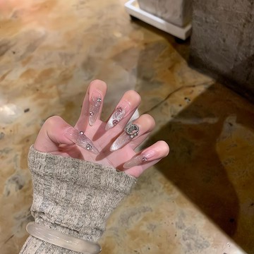 🎀台灣出貨🎀爆款手工穿戴美甲酒漬玫瑰指甲貼純手工爆閃公主氣質顯白貓眼美甲