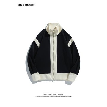 BOYUE帛躍秋季休閑撞色拼接外套男日系寬松青少年夾克設計感帥氣