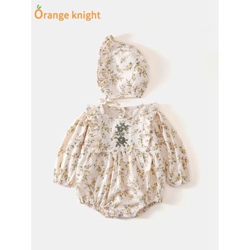 嬰兒春裝新生女寶寶碎花哈衣幼兒洋氣連帽三角包屁衣網紅公主爬服