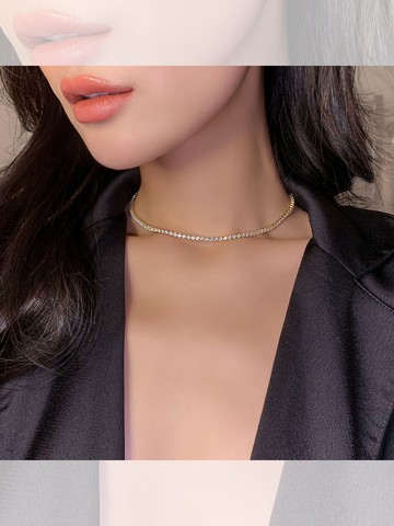 閃鉆微鑲項鏈年新款潮女時尚鎖骨鏈輕奢小眾冷淡風短款毛衣鏈