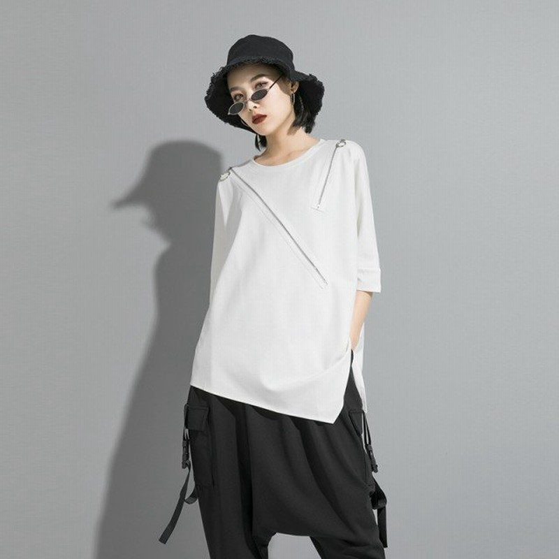 トップス レディース Tシャツ 半袖 デザイン シャツ モード系 個性的 不規則 アシンメトリー 大人 ゆったり おしゃれ 黒 韓国ファッション 春夏 通販 Lineポイント最大0 5 Get Lineショッピング