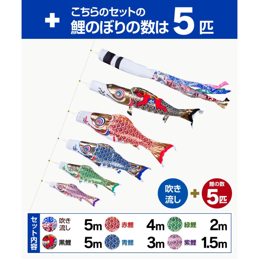 鯉のぼり 庭用 こいのぼり フジサン鯉 黄金鯉金太郎 5m 8点セット 庭園 大型セット ポール 別売