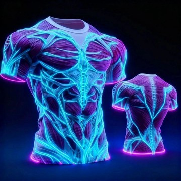 【臺灣出貨】男士創意肌肉3D數碼印花圖案短袖T恤上衣