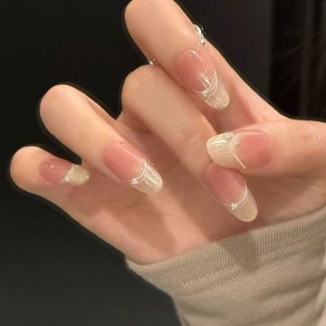 愛依依 美甲 戴甲 甲片新款顯白純手工穿戴甲富家千金輕奢香檳法式貓眼珍珠美甲穿戴甲-12967.