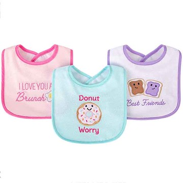 美國 luvable friends  嬰幼兒口水巾圍兜3入組(上層棉質吸水/底層防水)_甜甜圈_LF00255