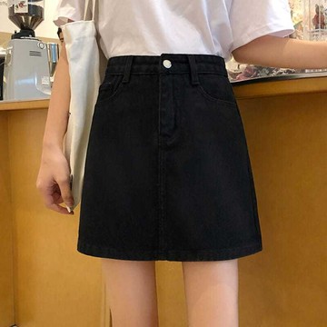 M-5XL 大尺碼女裝 休閒短裙 黑色牛仔A字短裙 半身裙 高腰顯瘦 包臀裙 素色短裙