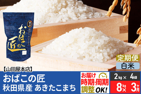 《定期便3ヶ月》令和5年産 おばこの匠 秋田県産あきたこまち 8kg×3回 計24kg 3か月 3ヵ月 3カ月 3ケ月 秋田こまち お米