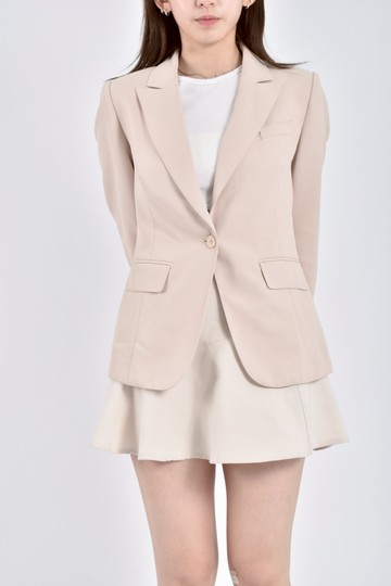 (S) 質感格紋反折杏色外套