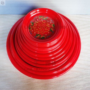 塑料供佛水果盤貢品紅盤 拜神圓形供盤婚慶果盤結婚紅喜盤【不二雜貨】