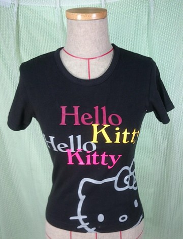 【震撼精品百貨】Hello Kitty 凱蒂貓 圓領T 黑 臉 震撼日式精品百貨