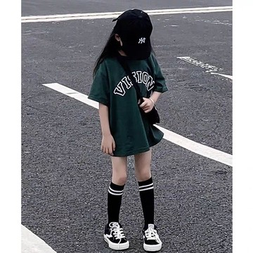 女童潮牌美式復古純棉短袖t恤童裝寬鬆中小兒童歐美風街頭上衣服 夏天T恤 夏季上衣 中小童短袖 女童T恤 韓版上衣