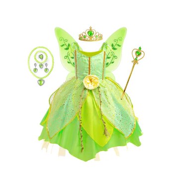 奇妙仙子小叮當衣服小精靈表演服裝女童綠色連衣裙蒂安娜公主裙