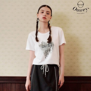 OUWEY歐薇 文字點綴純棉短袖上衣(白；S-L)
