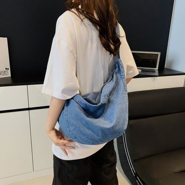 跨境牛仔布包包女2025新款時尚百搭高級感單肩斜挎包通勤餃子包