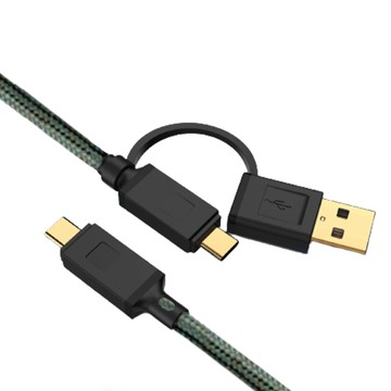 UniSync Type-C/USB to Type-C 二合一60W大功率急速快充傳輸線 綠