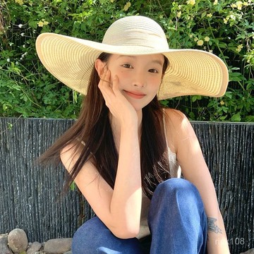 海邊度假🌟 草帽防曬帽子夏季出遊度假沙灘遮陽帽海邊超大太陽帽簷可折疊沙灘帽 防曬帽