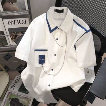 【WYZ】港風青少年短袖襯衫初高中學院風上衣ins夏季百搭寬鬆休閒襯衣潮