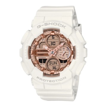 【CASIO 卡西歐】G-SHOCK 優雅光澤 閃耀玫金 雙顯系列 白色 GMA-S140PG-7A_45.9mm