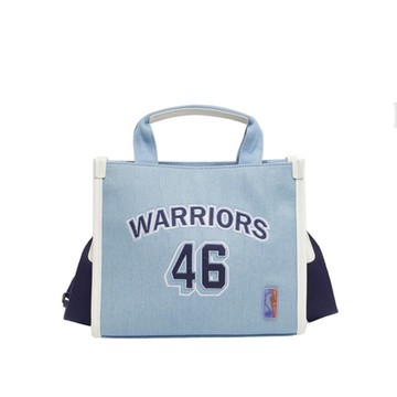 NBA 單寧 斜背手提兩用 小托特包 勇士隊 淺藍-3452170381