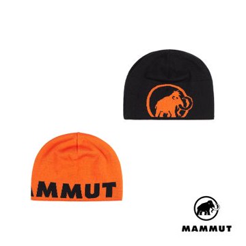【Mammut 長毛象】Mammut Logo Beanie 正反兩用保暖針織LOGO羊毛帽 艾格橘/黑 #1191-04892