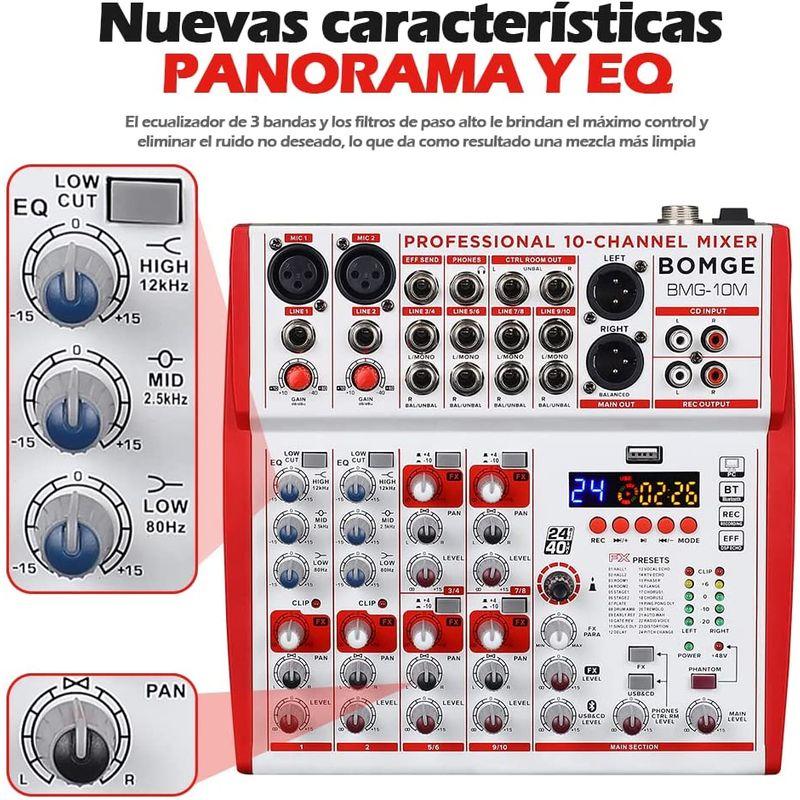 BOMGE 10 12 入力サウンド ボード ミキサー、マイク プリアンプとコンプレッサー、24DSP、ブルートゥース、48V 電源、ブリテ