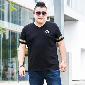 夏天新款潮大碼男裝純棉短袖V領特寬松加肥加大胖子半袖休閑肥佬