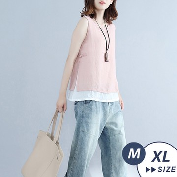 【LANNI 藍尼】現貨 夏季雙層棉麻背心(背心/無袖/上衣/棉麻)
