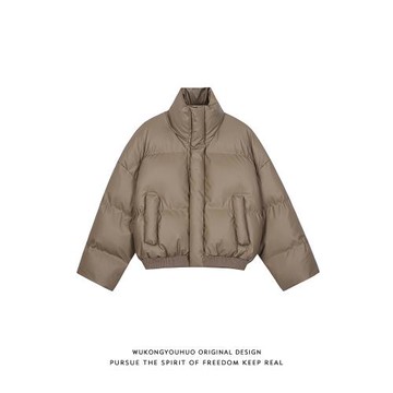 悟空有貨美式潮牌PU皮防風保暖短款棉服男女復古cleanfit加厚外套