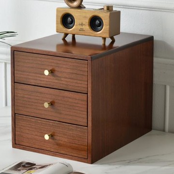 實木整裝桌面收納柜現代簡約風桌上臥室收納盒化妝品抽屜式小柜子