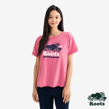 Roots女裝- BEAVER 短袖上衣-粉紅玫瑰色