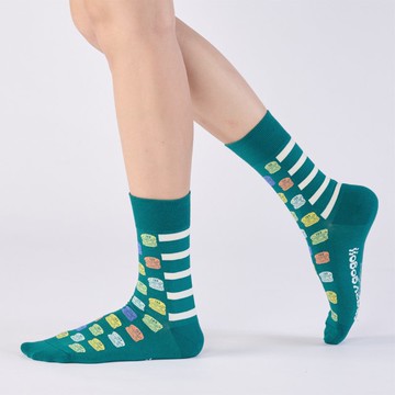聯名Crazygogo_夢幻霓虹燈 中筒襪 - 藍綠(F)