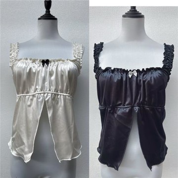 洛杉磯小眾法式混紡光澤蝴蝶結性感時尚氣質吊帶背心上衣 2色福利