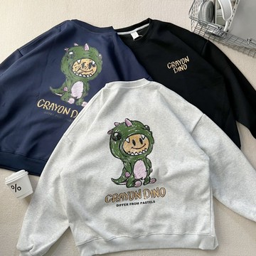 【MasCool】CRAYON DINO恐龍大學T 大學踢 絨毛內裡 男女同款 衛衣 大學Tee 寬鬆 長袖上衣 長袖T