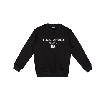 Dolce&Gabbana Kids 黑色LOGO刺繡長袖衛衣