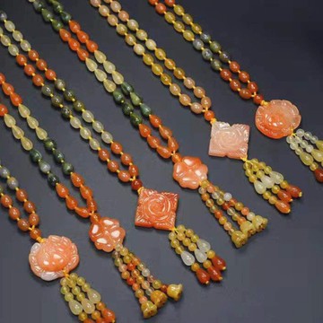 多寶四葉草葫蘆玉石項鍊 天然新疆金絲玉圓珠吊墜 多款可選真玉項鍊 民族風多彩毛衣鍊 小眾精美女生項鍊保真