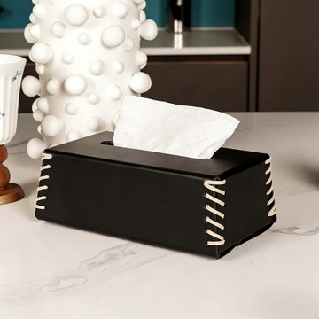 OAK&FIR  ins風輕奢皮革編織紙巾盒, 黑色
