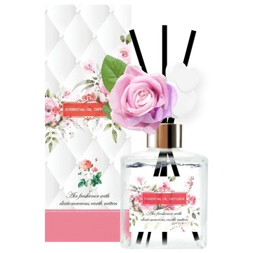 QiMart 法國精油玫瑰造型珪藻土擴香瓶 Set  頂級擴香精油  淨化空氣  消除異味  舒緩身心  香水麝香  1件  200ml