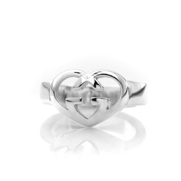 (展示品)GUCCI 古馳 Interlocking 雙G愛心925純銀戒指