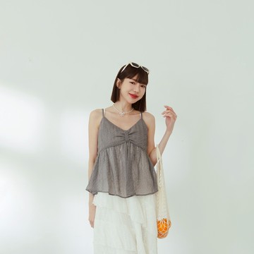 QUEENSHOP_ S 女裝 皺皺大蝴蝶結細格雪紡背心 兩色售 現+預 【01150468】