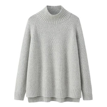 秋冬新款時尚休閑100純羊絨衫女半高領加厚寬松大碼慵懶毛衣E3503