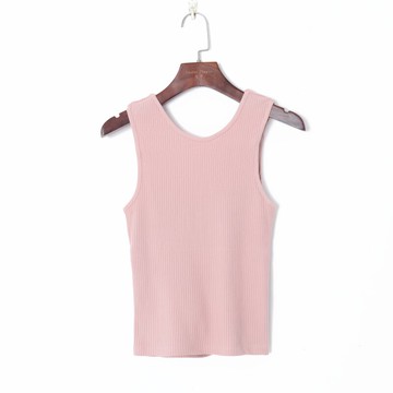 夏季女裝歐美風簡約純色圓領套頭性感鏤空露背修身顯瘦背心