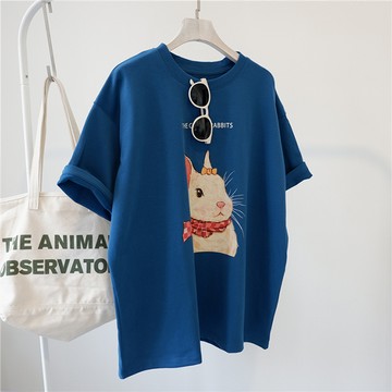 【韓國K.W.】KN2928現貨元氣歐膩天絲棉花版好氣色上衣(休閒/T恤/印花/小香風/中大尺碼)