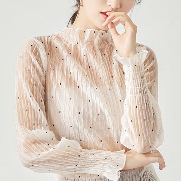 秋冬新款雷絲上衣女超仙網紗精致內搭洋氣小衫雪紡蕾絲打底衫