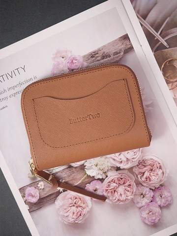 【開運錢包】【客製刻字】黃棕。十字紋。真皮短夾/皮夾/零錢包