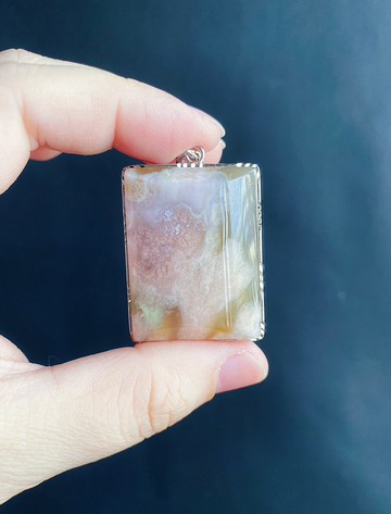 櫻花瑪瑙 騷粉帶紫 焦糖色 水中花 天然石 S925銀鑲 禮物