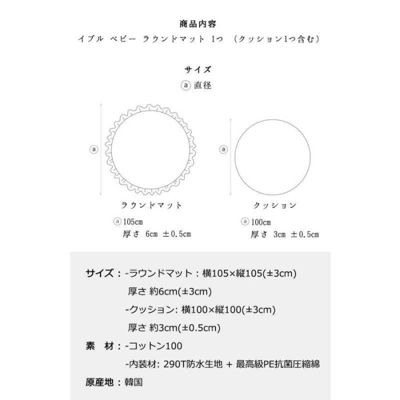 イブル 韓国 ラウンドマット フリル 円形ラグ ベビー キルティング