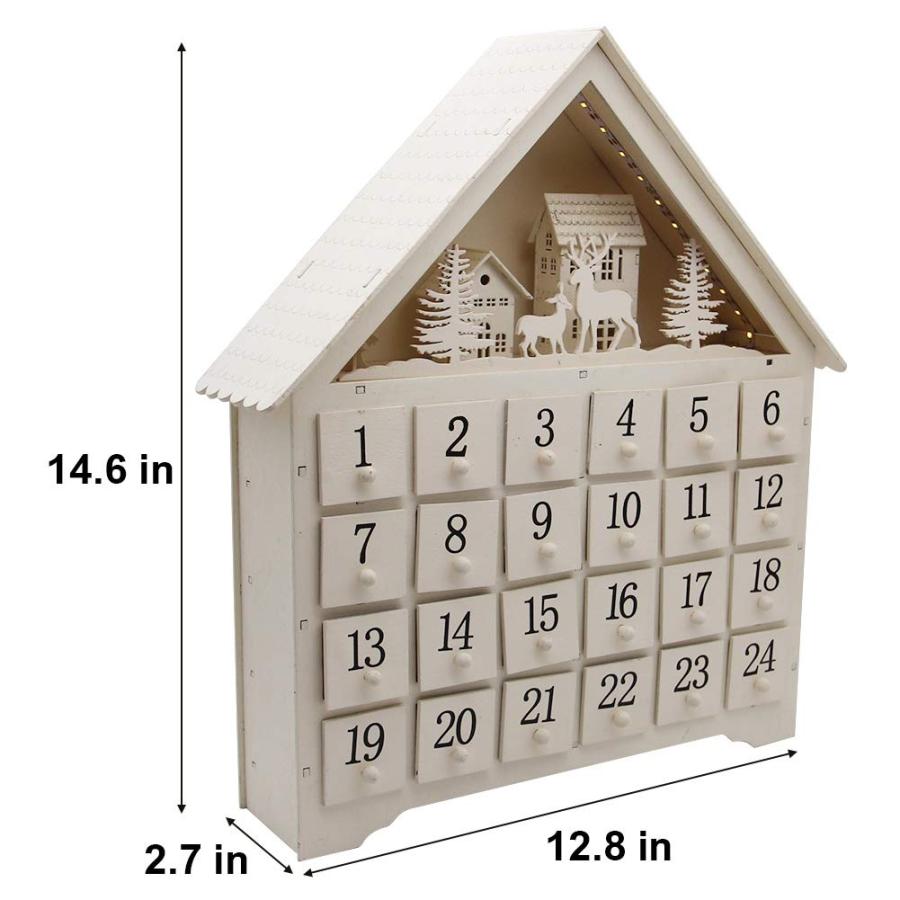 SAND MINE Countdown to Christmas Wooden LED Lighted Advent Calendar, 24 Drawers (White)[並行輸入品]